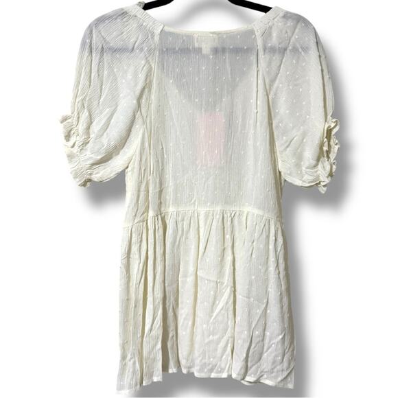 1 4 3 Story by Line Up women’s small off white blouse v-neck ruched detail sheer - Picture 2 of 10